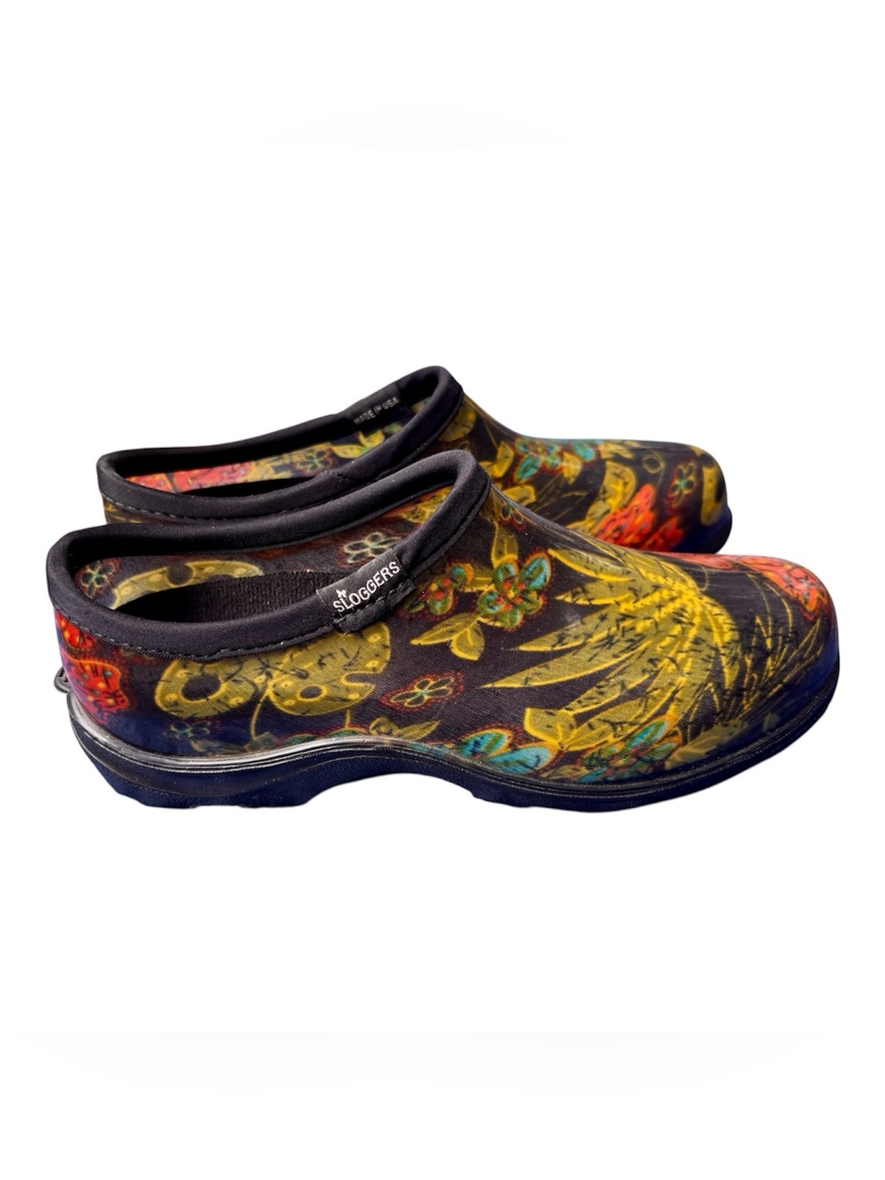 Sloggers Black Garden Clogs with Yellow and Multicolor Floral Print WM Size: 8
